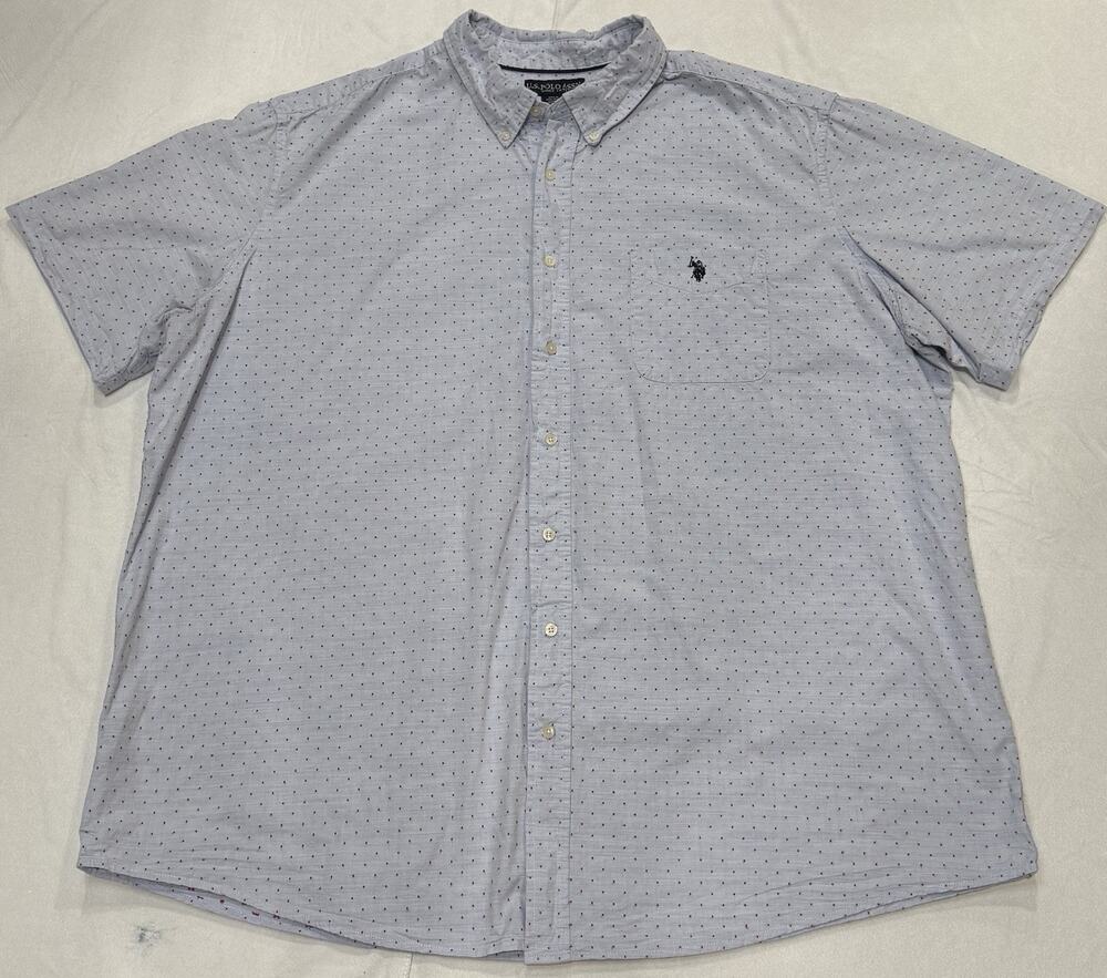 U.S. Polo Assn Shirt Mens 3XLT XXXLT Blue Dots Short Sleeve‎ Button-Down Pockets
